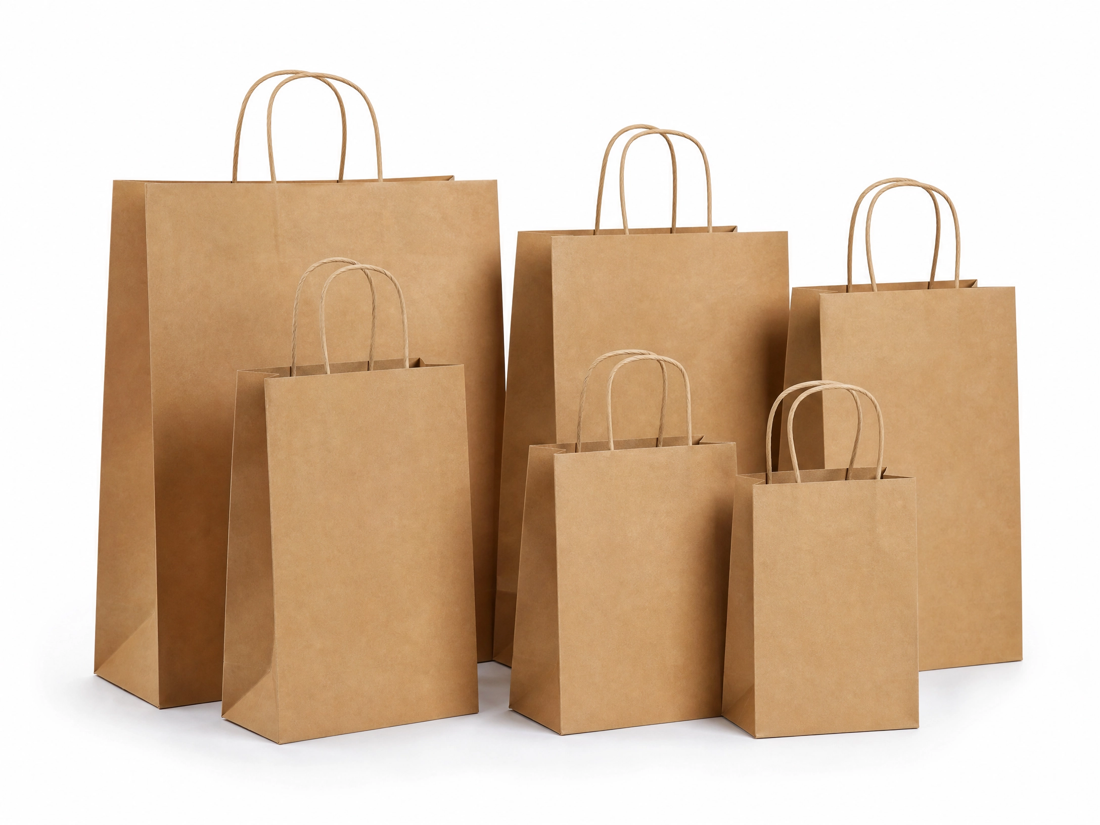 Wholesale kraft paper bags with twisted handles in multiple sizes for retail and takeout — CupsPak