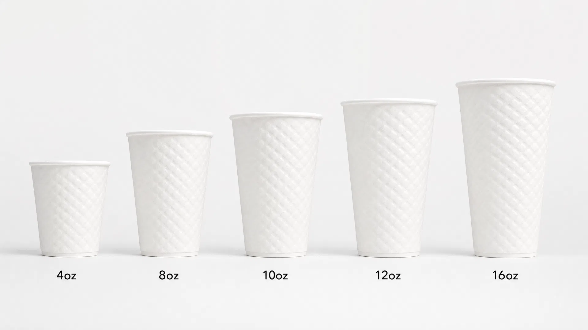 Embossed paper cup size lineup 4oz to 20oz with wave texture — CupsPak factory