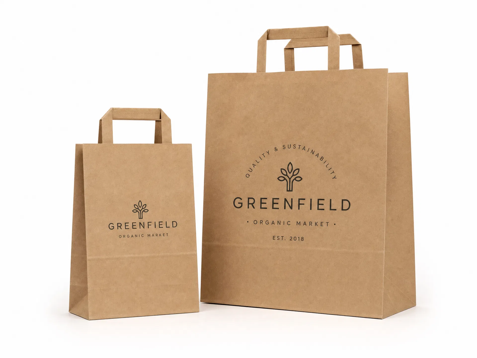 Custom printed kraft carrier bags with twisted paper handles — wholesale paper shopping bags