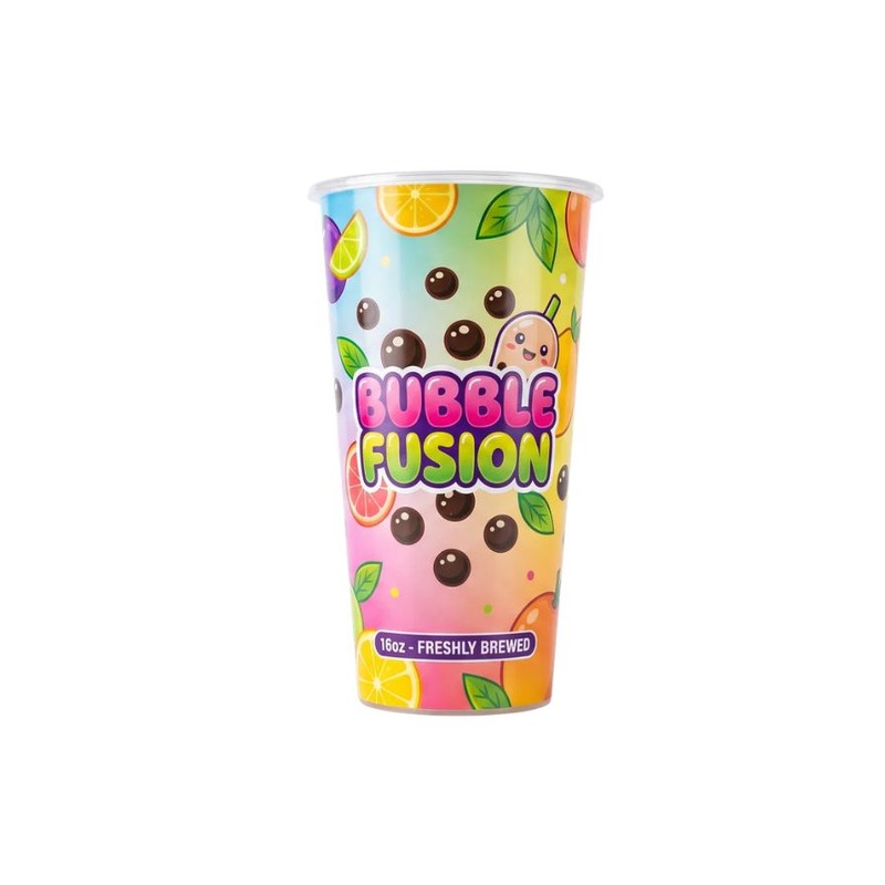 20oz IML printed PP bubble tea cup 600ml full-wrap in-mold label custom branding wholesale