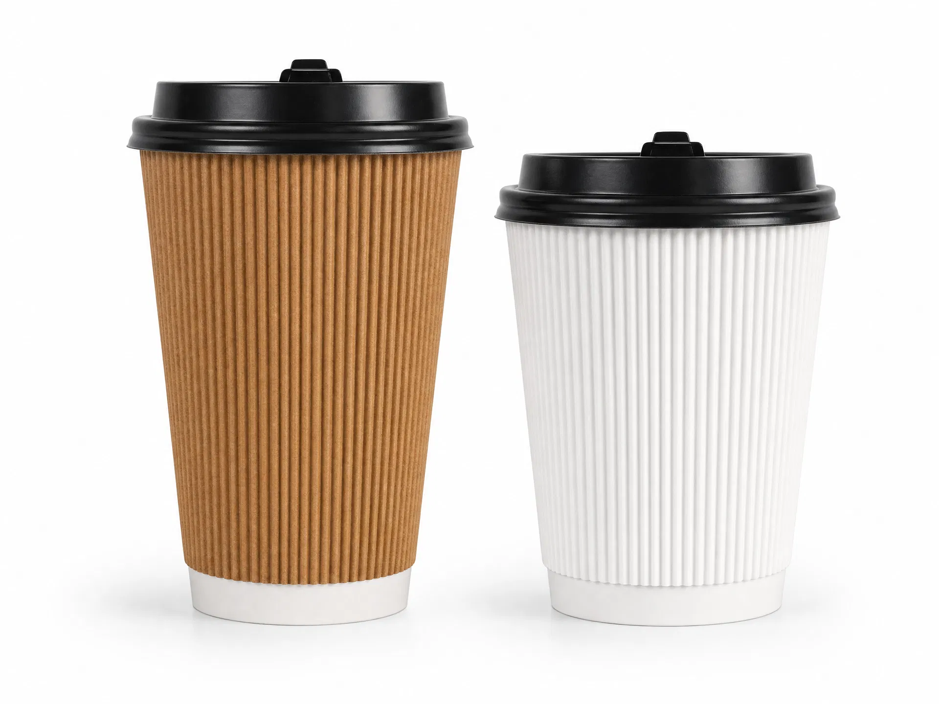 Kraft brown and white ripple wall paper cups with vertical ribbed texture — CupsPak