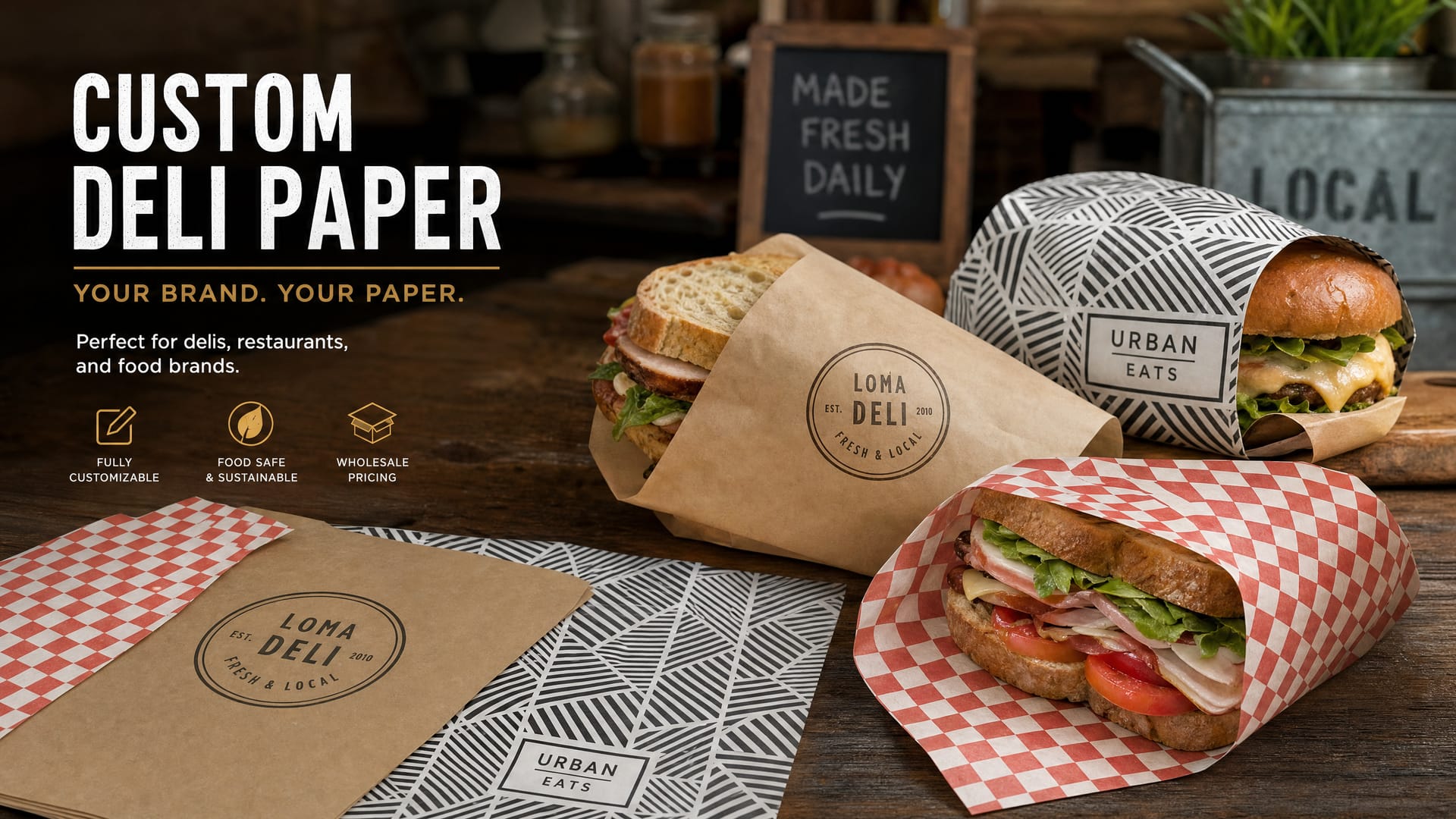 Custom printed deli paper and greaseproof wrapping paper wholesale for food service — CupsPak